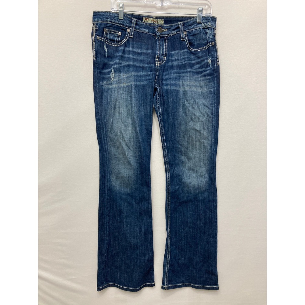 BKE Sabrina Bootcut Jeans size 29x31 Medium Wash Distressed Flap Pocket Low Rise